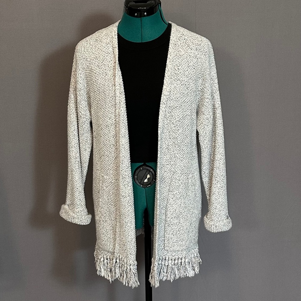 Madewell Womens Grey Marled Cotton Fringe Open Front Cardigan Sweater E8151 XS
